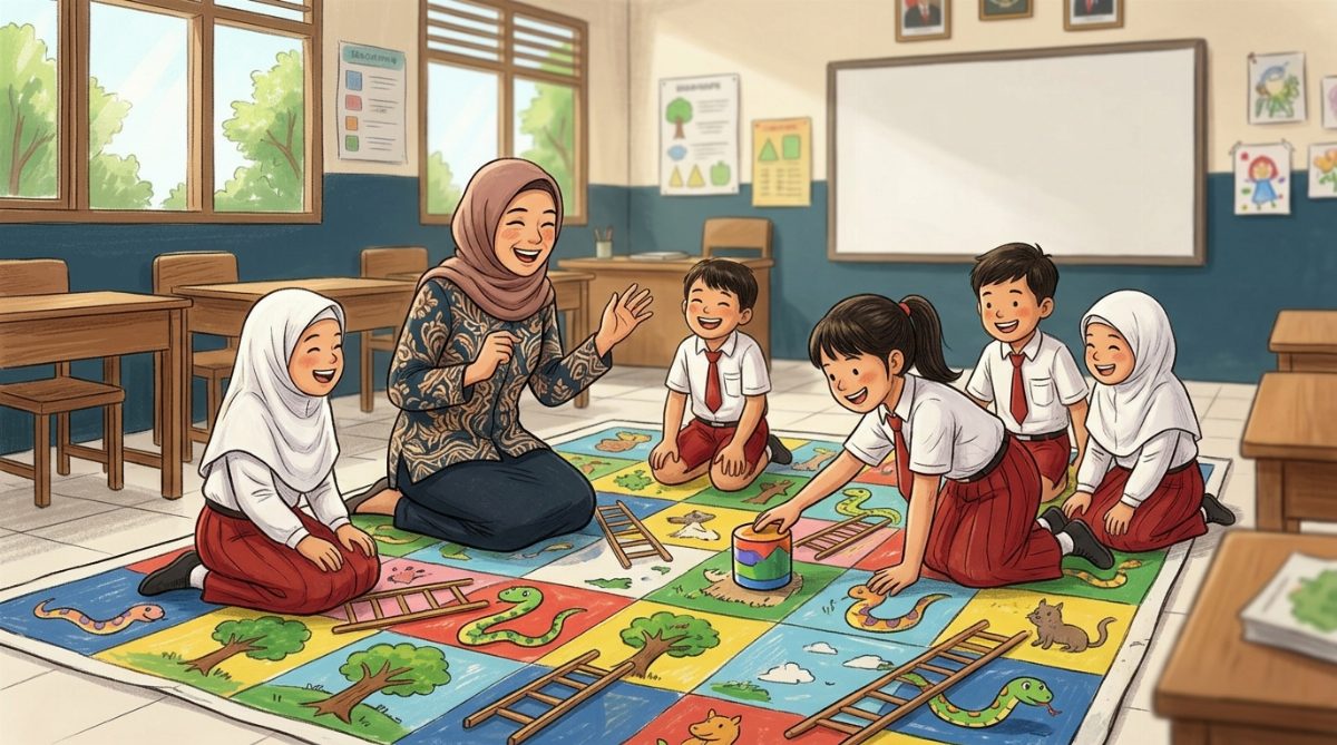 Media Pembelajaran Ular Tangga dari Barang Bekas Spanduk